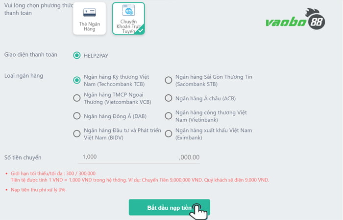 cách nạp tiền help2pay