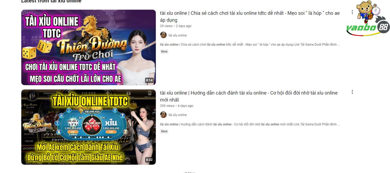 Hình ảnh xem các video hướng dẫn chơi tài xỉu online trên youtube